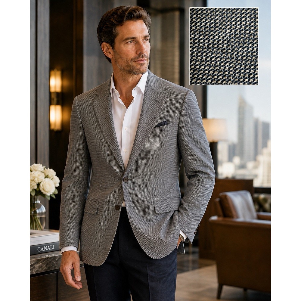 Canali for Bloomingdale's Men's Blazer 56 46R Silk Wool Italy Brown Birdseye